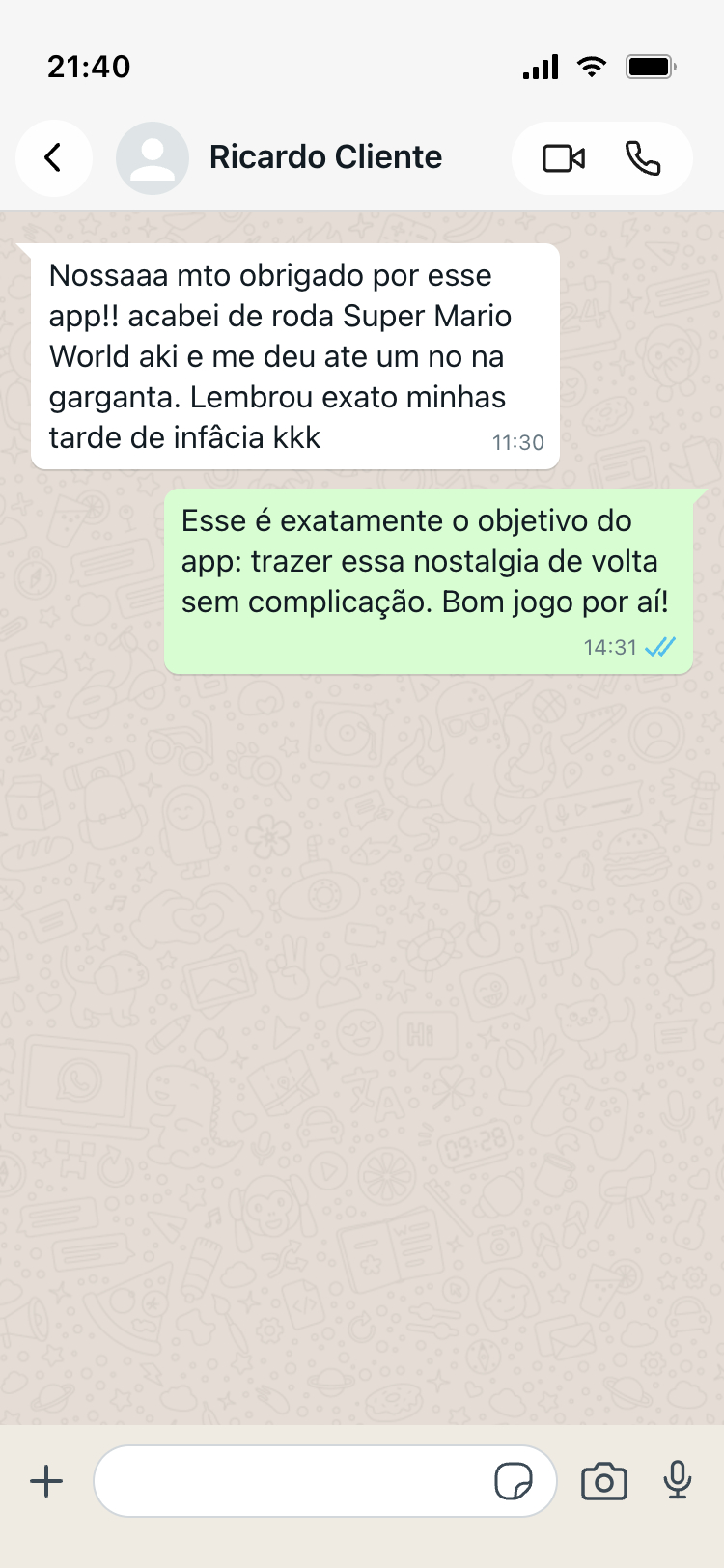 Espaço para o primeiro print de cliente no WhatsApp