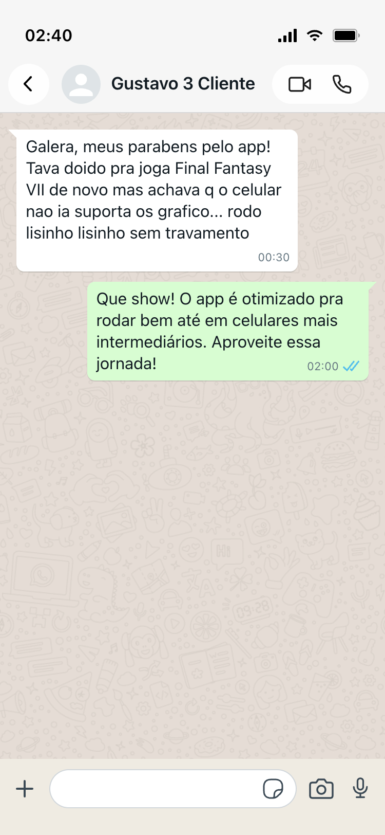 Espaço para o terceiro print de cliente no WhatsApp